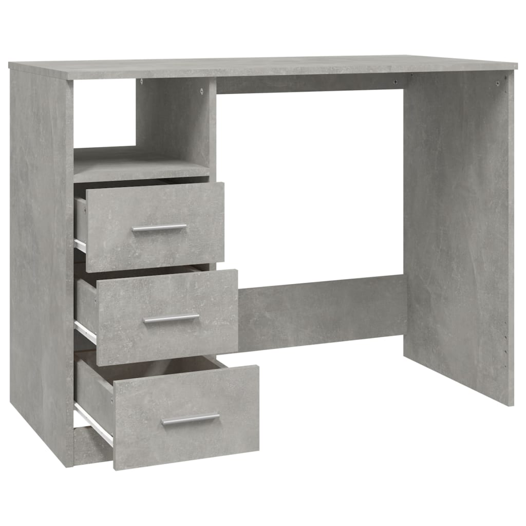 vidaXL Бюро с чекмеджета, бетонно сив, 102x50x76 см, инженерно дърво