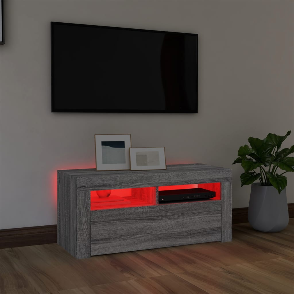 vidaXL ТВ шкаф с LED осветление, сив сонома, 90x35x40 см