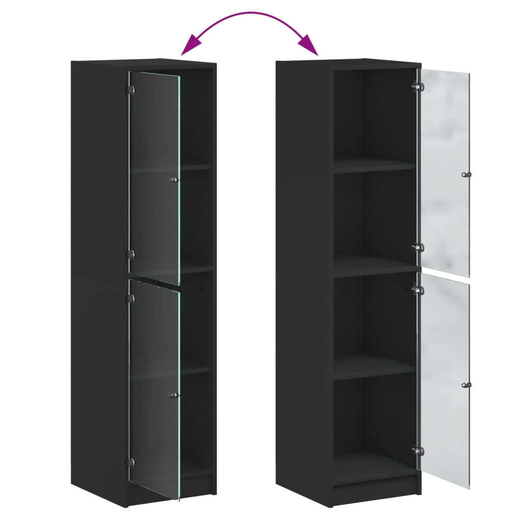 vidaXL Висок шкаф със стъклени врати, черен, 35x37x142 см