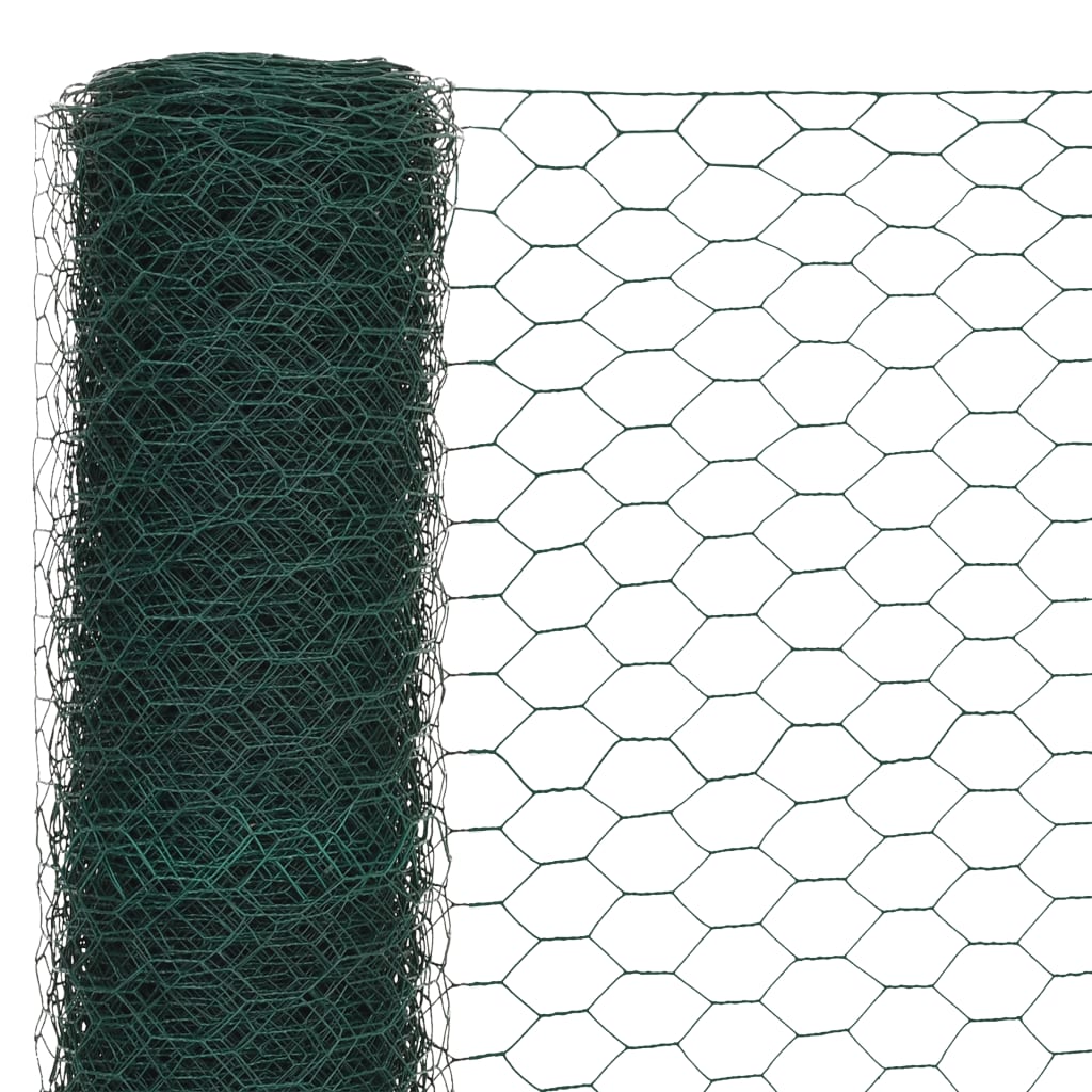 vidaXL Кокошкарска мрежа, стомана с PVC покритие, 25х1,5 м, зелена