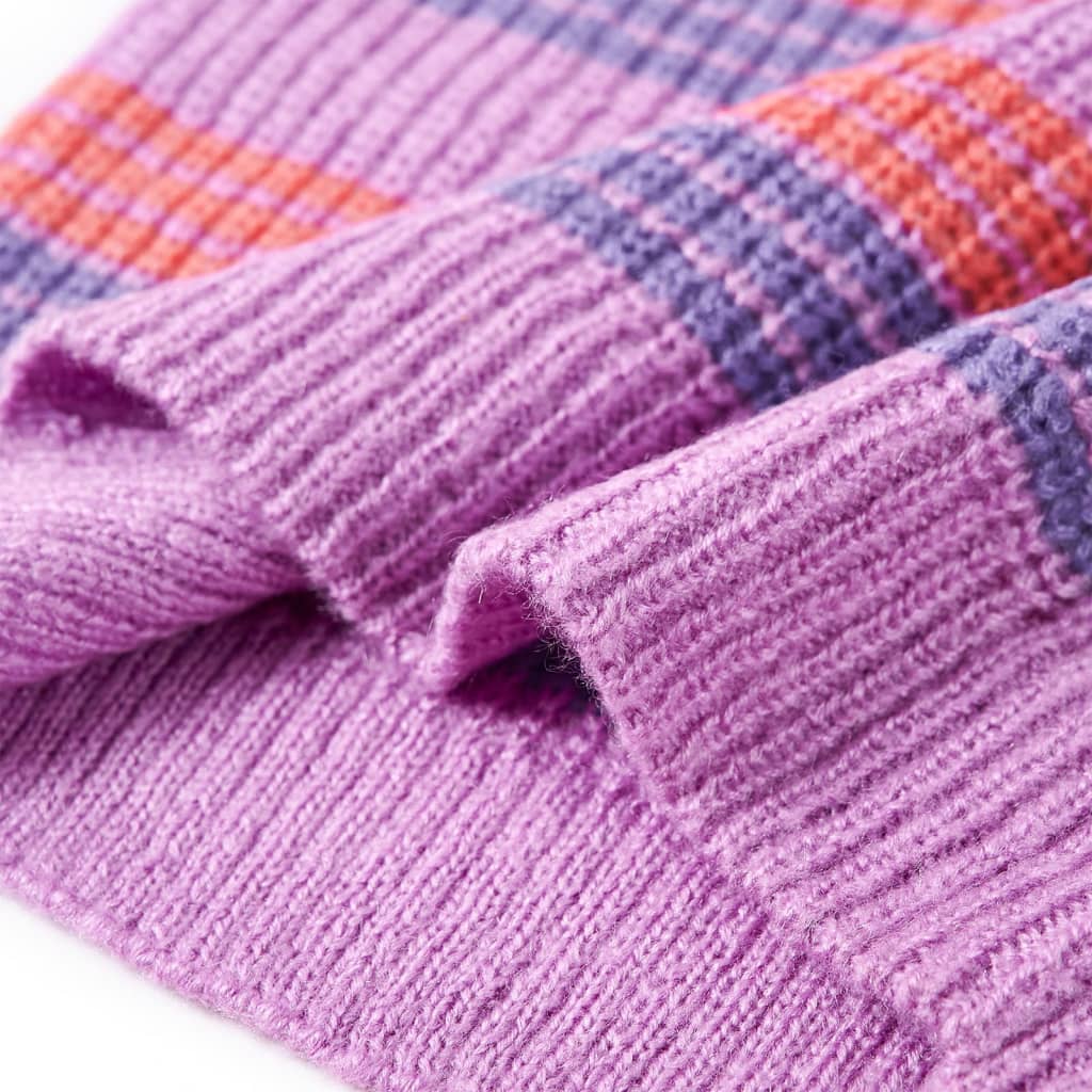 Детски пуловер на райе, плетен, лилаво и розово, 92