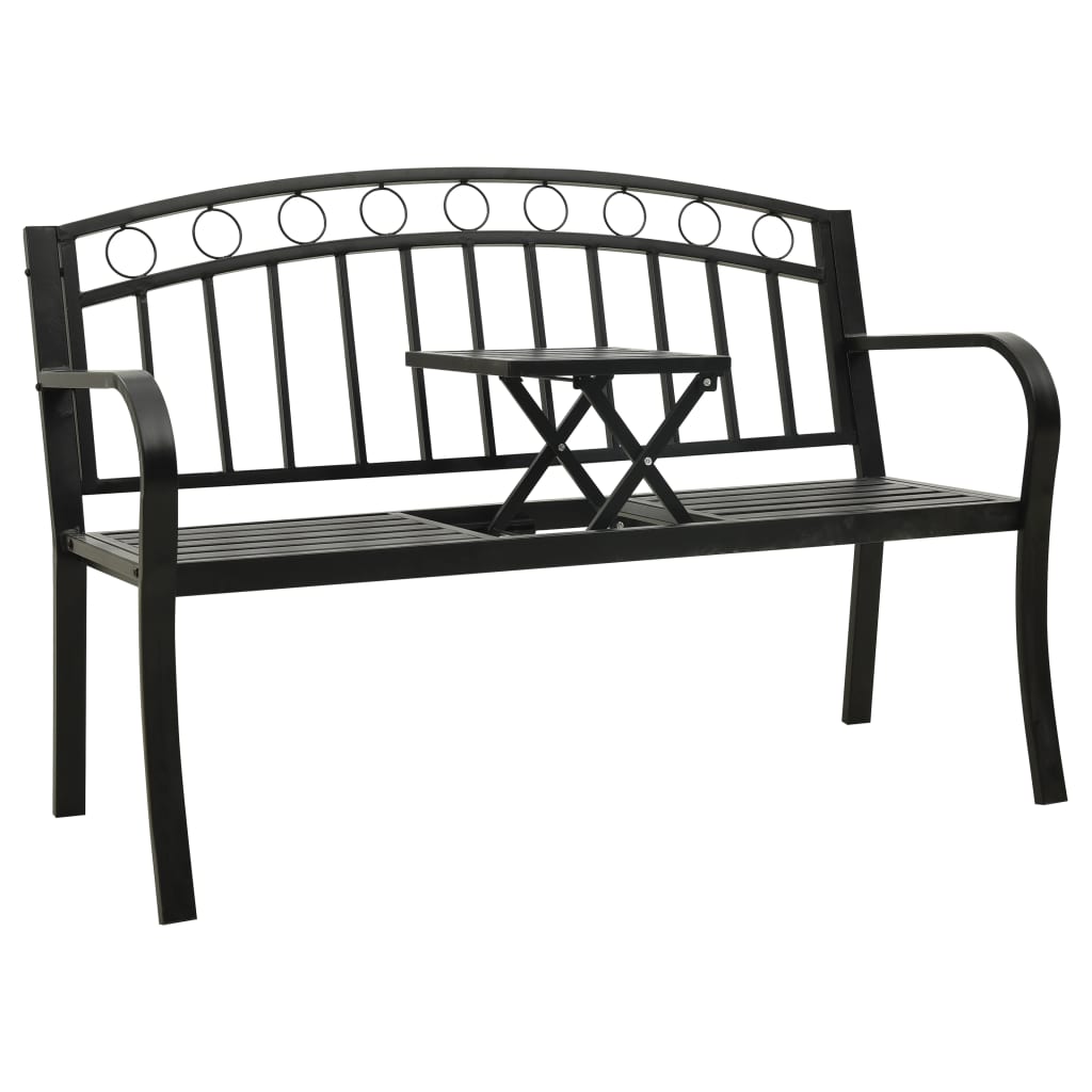 vidaXL Градинска пейка с масичка, черна, 120 см, стомана