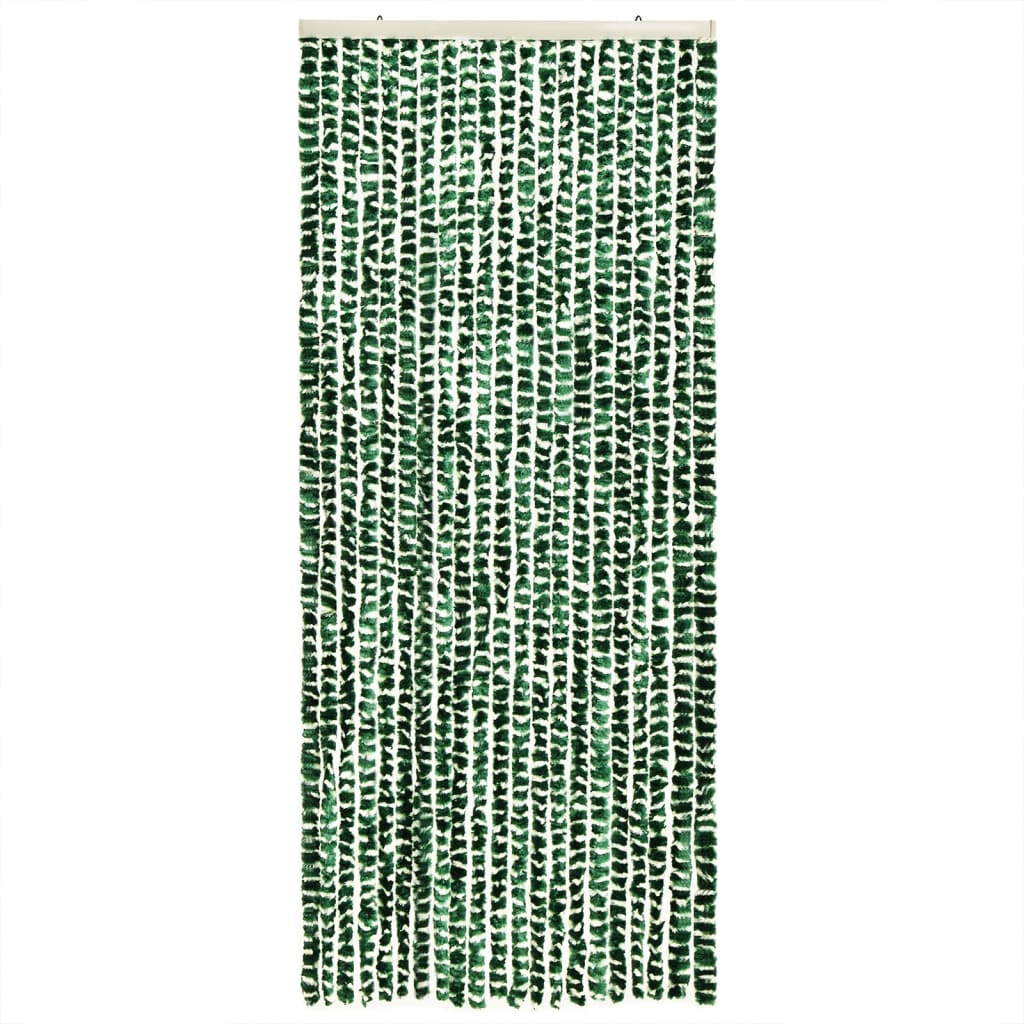 vidaXL Ресни за врата против мухи, зелено и бяло, 90x200 см, шенил