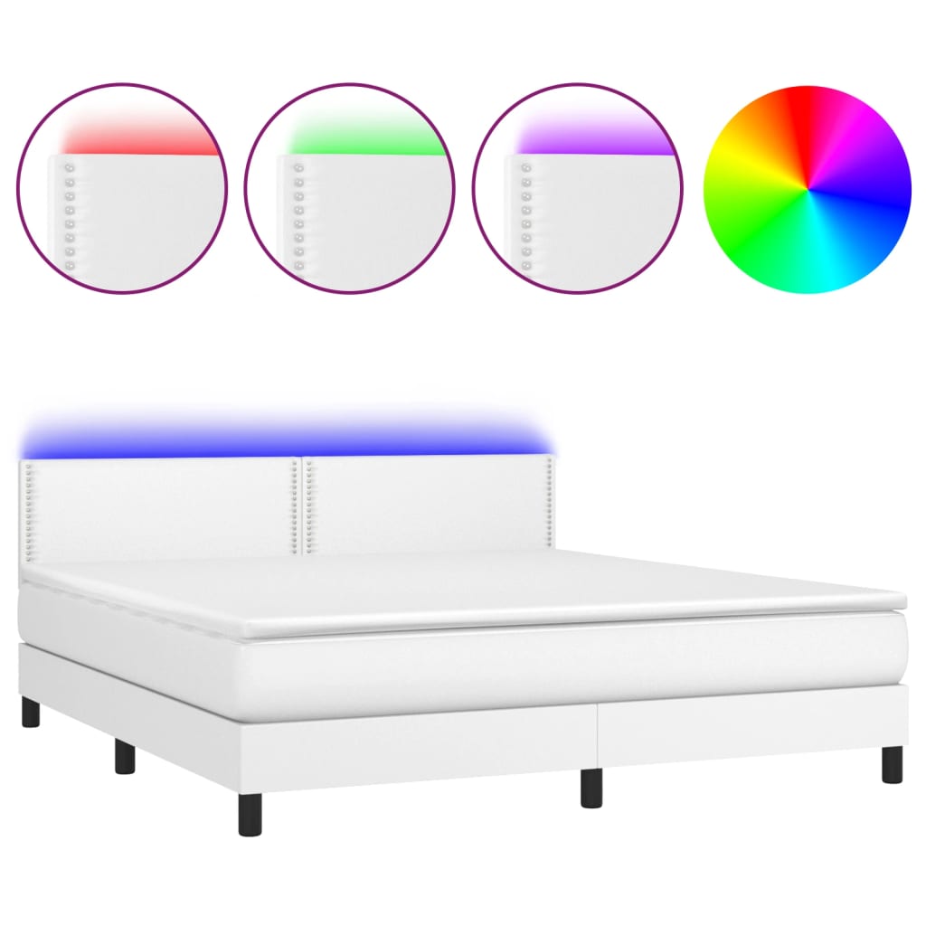 vidaXL Боксспринг легло с матрак и LED бяло 180x200 см изкуствена кожа