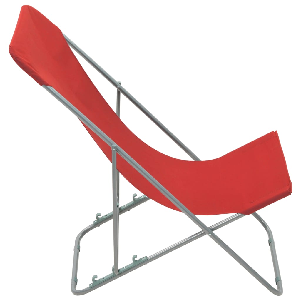 vidaXL Сгъваеми плажни столове, 2 бр, стомана и оксфорд тъкан, червени