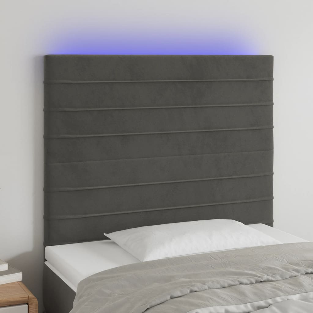 vidaXL LED горна табла за легло, тъмносива, 90x5x118/128 см, кадифе