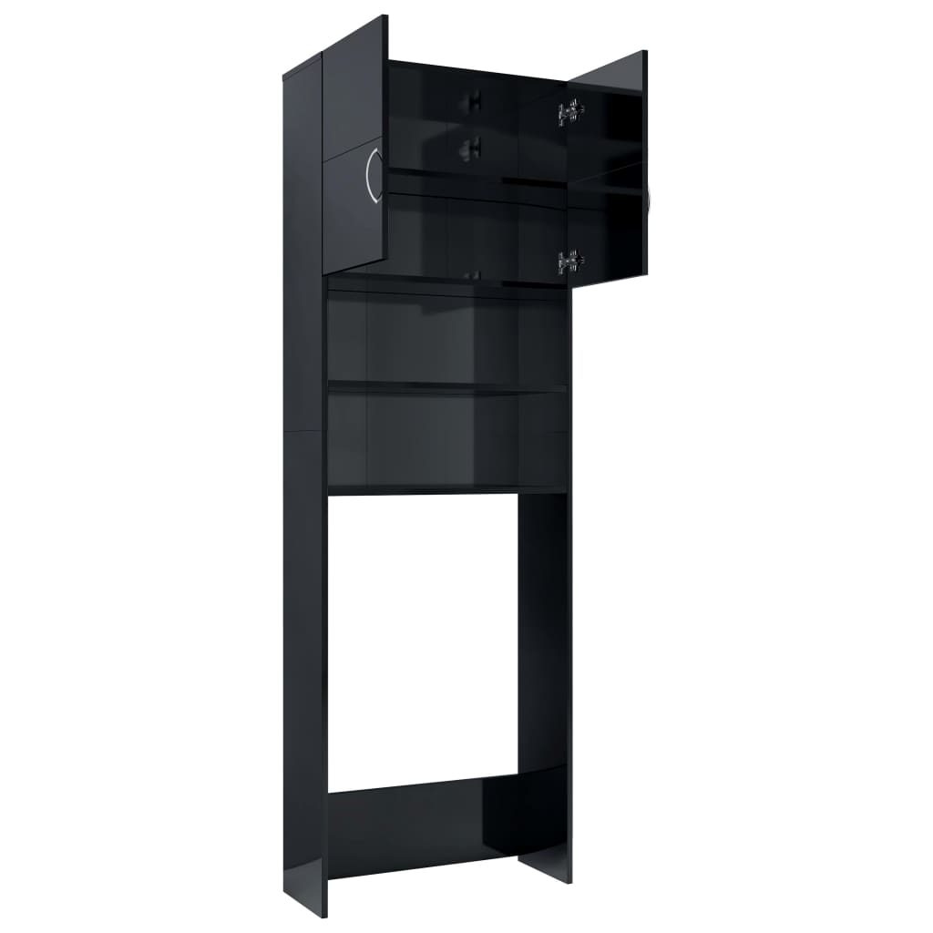 vidaXL Шкаф за пералня, черно със силен гланц, 64x25,5x190 см