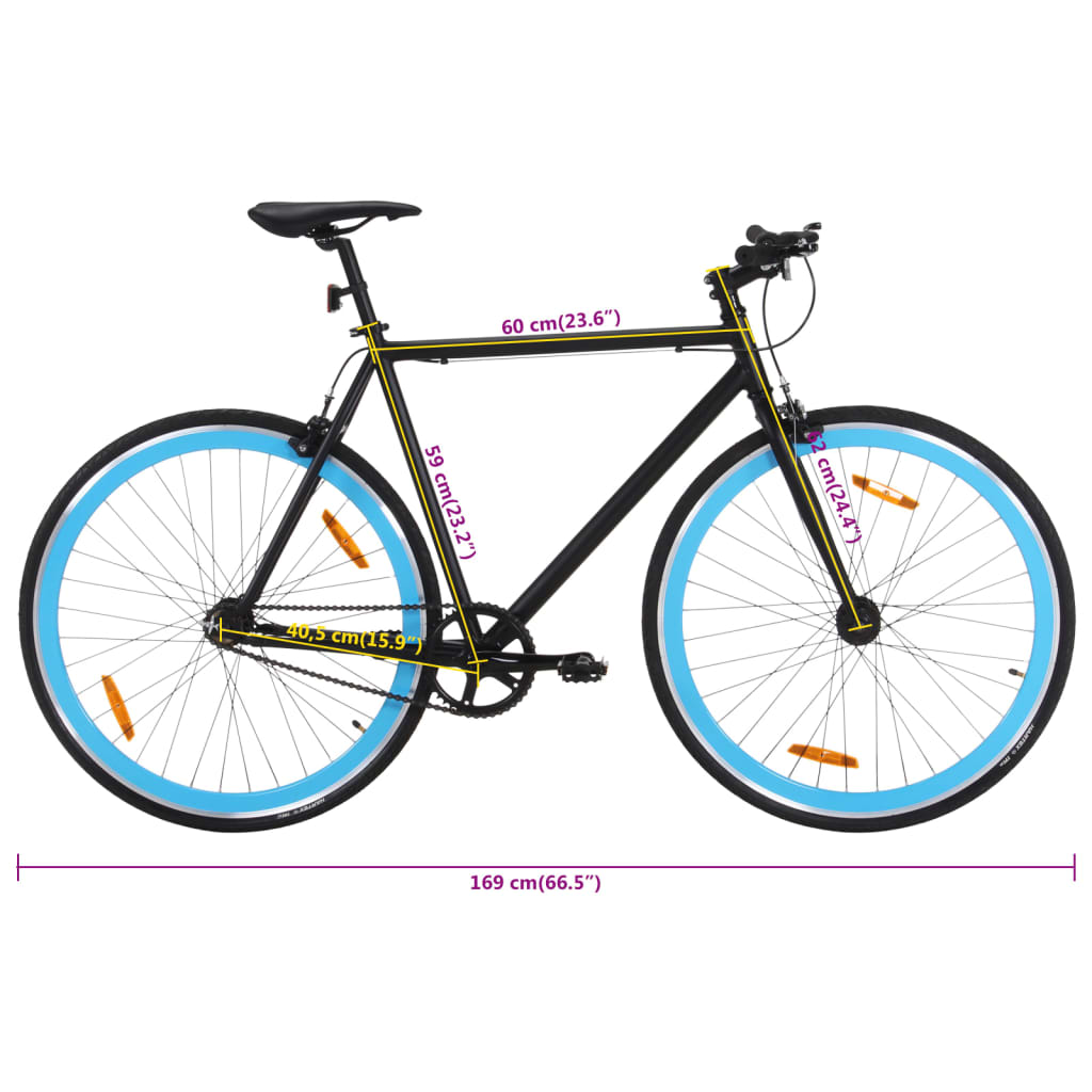 vidaXL Велосипед с фиксирана предавка, черно и синьо, 700c, 59 см