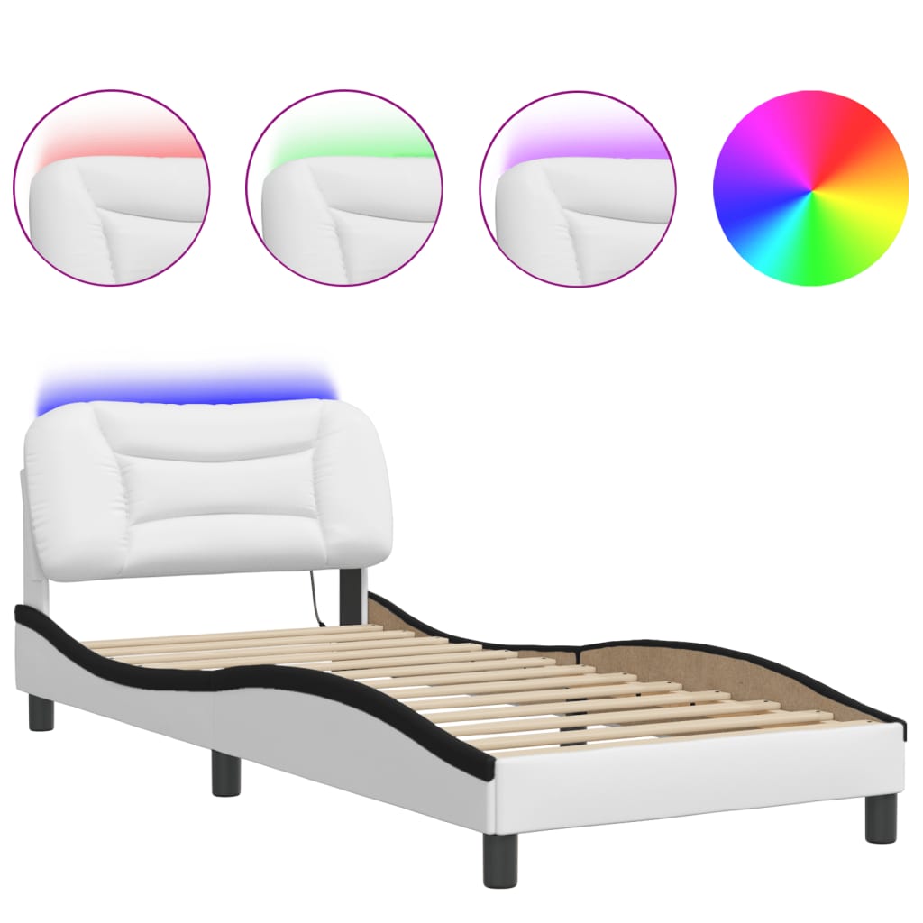 vidaXL Рамка за легло с LED осветление бяло и черно 80x200 см еко кожа