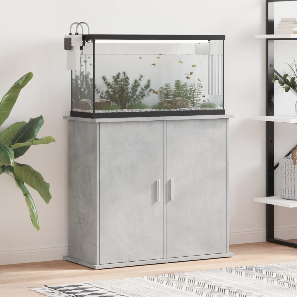 vidaXL Поставка за аквариум, бетонно сив, 81x36x73 см, инженерно дърво