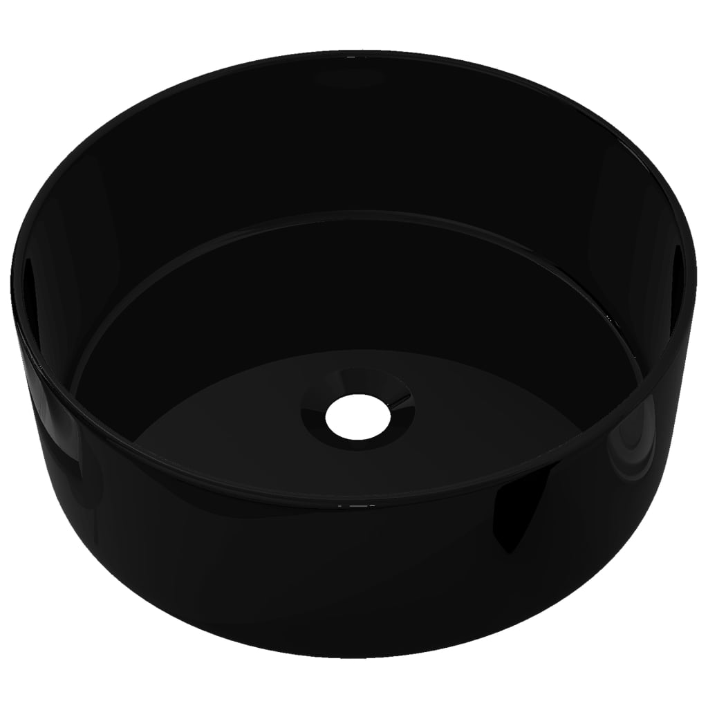 vidaXL Керамична мивка, кръгла, черна, 40x15 см