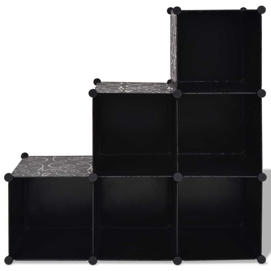 vidaXL Шкаф за съхранение, на кубове, 6 отделения, черен