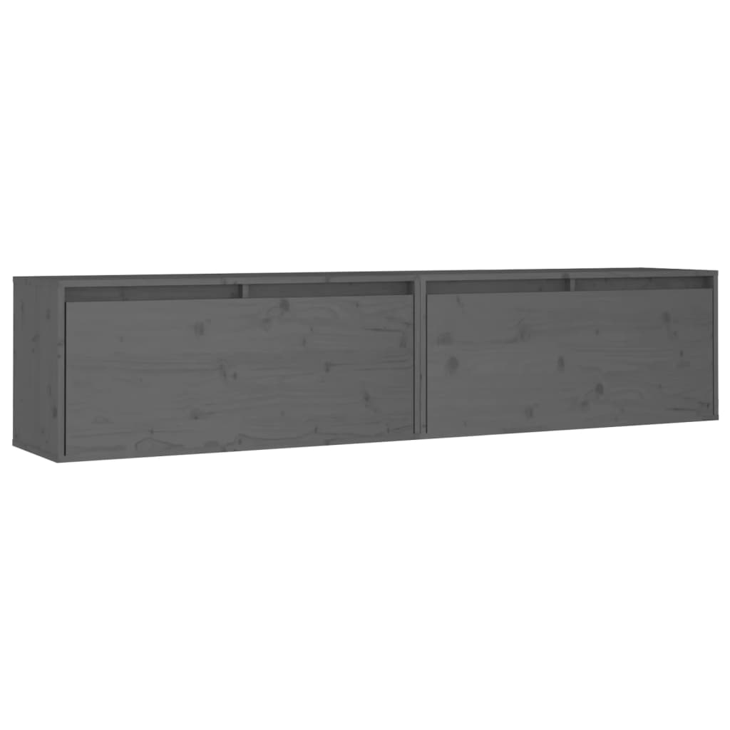 vidaXL Стенни шкафове, 2 бр, сиви, 80x30x35 см, бор масив
