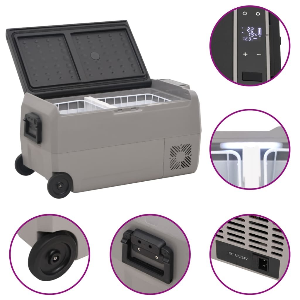 vidaXL Хладилна кутия с колелца и адаптер черно и сиво 36 л PP и PE