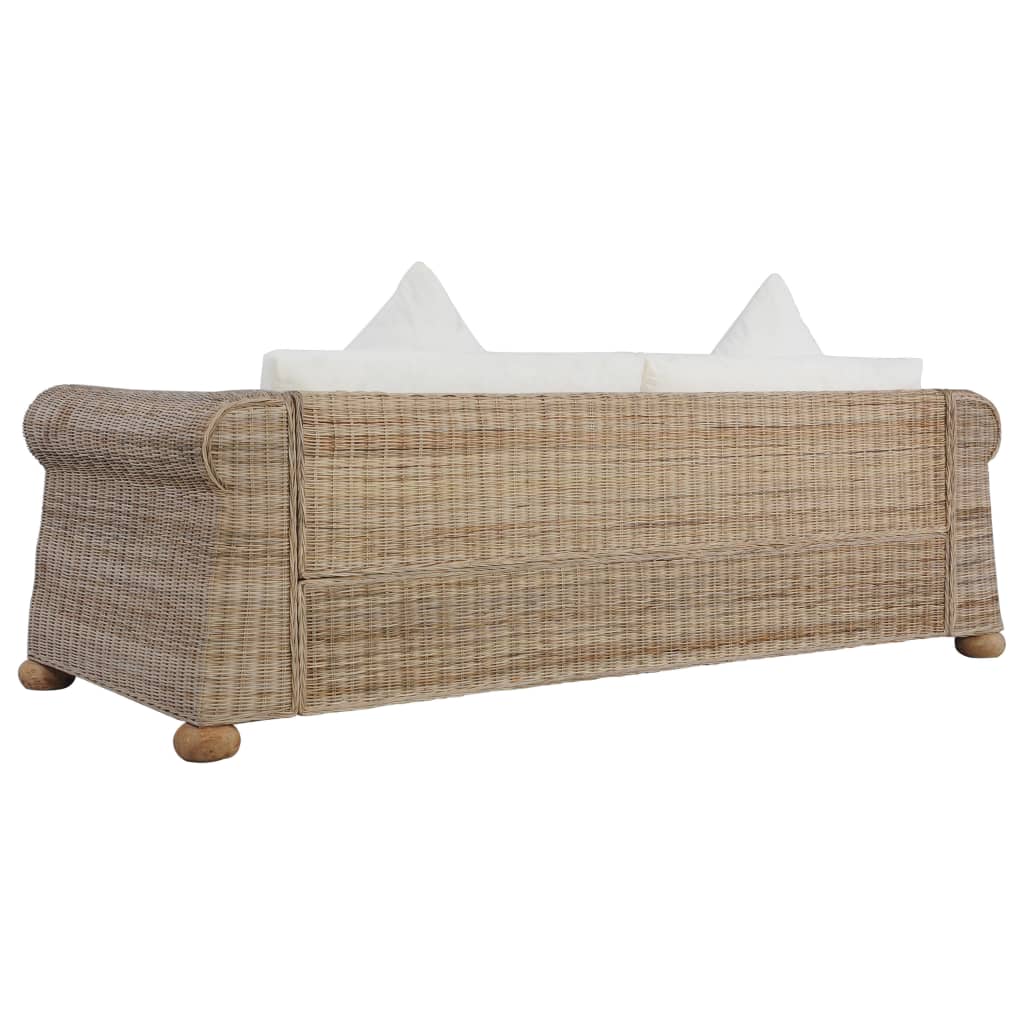 vidaXL Комплект мека мебел от 3 части, с възглавници, естествен ратан