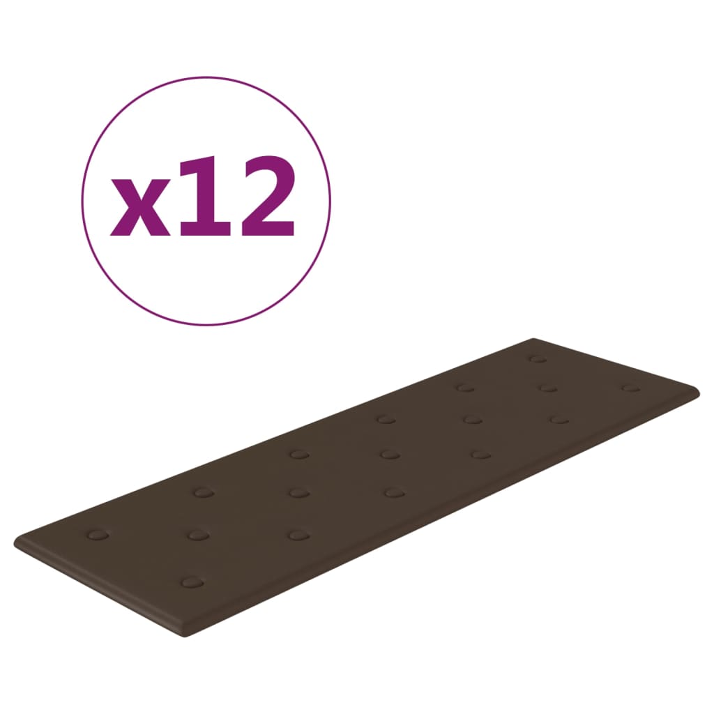 vidaXL Стенни панели 12 бр кафяви 90x30 см изкуствена кожа 3,24 м²