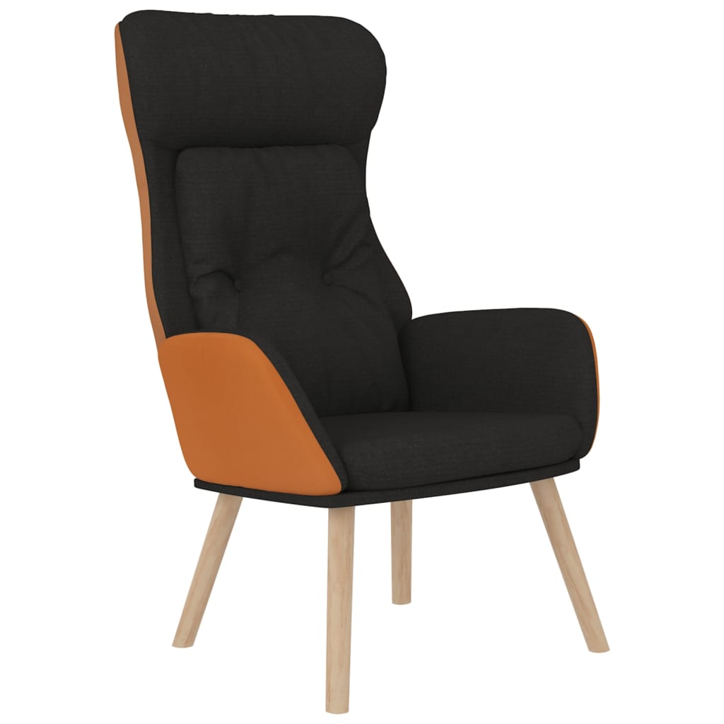 vidaXL Релаксиращ стол с табуретка, черен, изкуствена кожа и плат