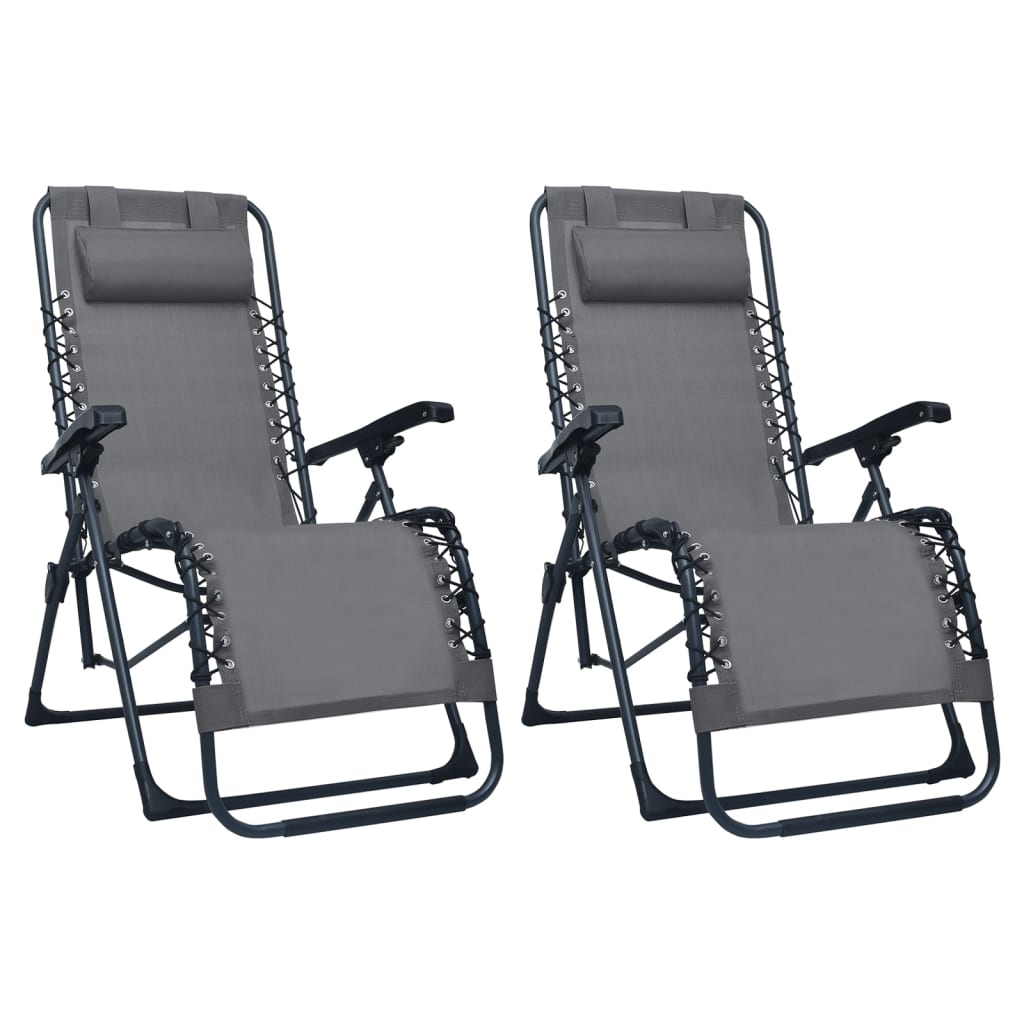 vidaXL Сгъваеми столове тип шезлонг, 2 бр, сиви, textilene