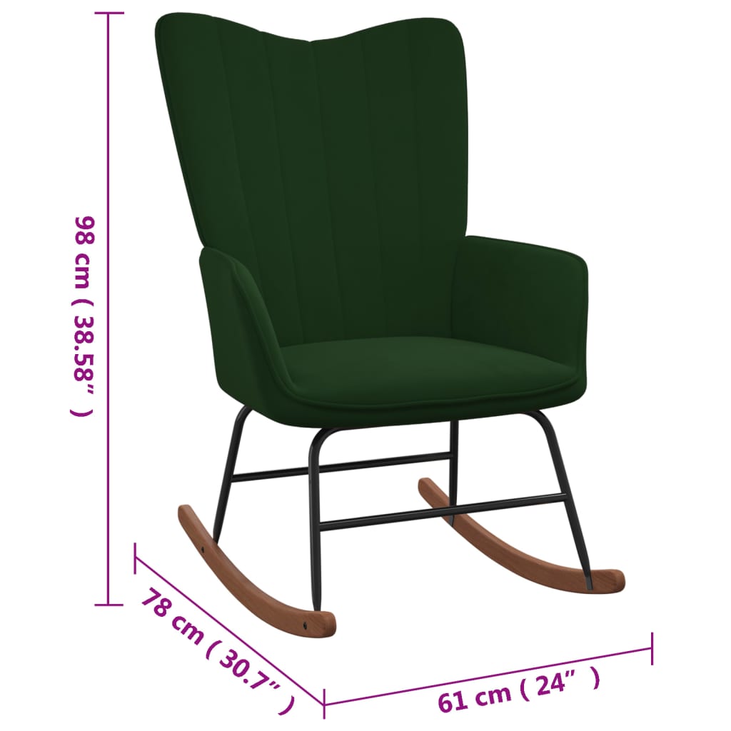 vidaXL Люлеещ стол, тъмнозелен, кадифе