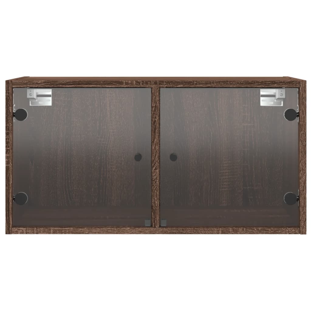 vidaXL Стенен шкаф със стъклени врати, кафяв дъб, 68,5x37x35 см