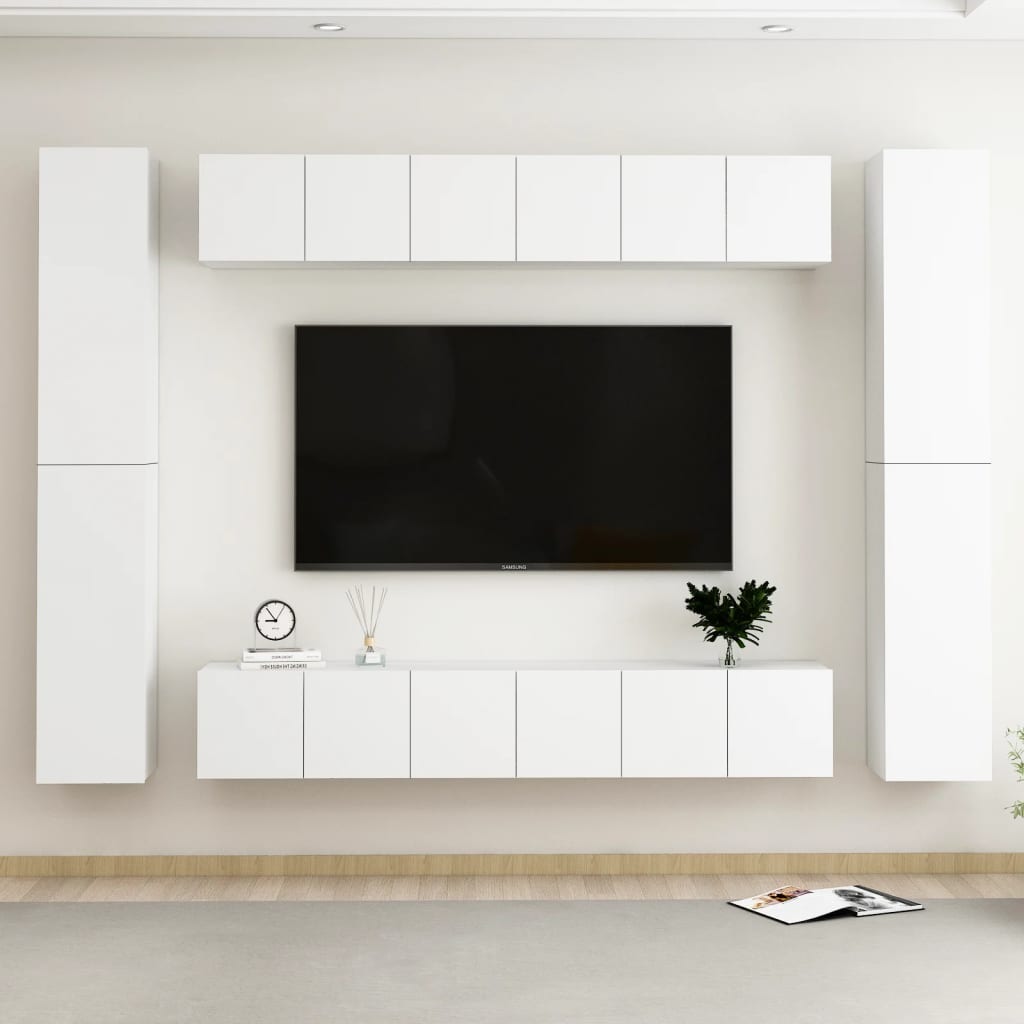 vidaXL Комплект ТВ шкафове от 10 части, бял, ПДЧ
