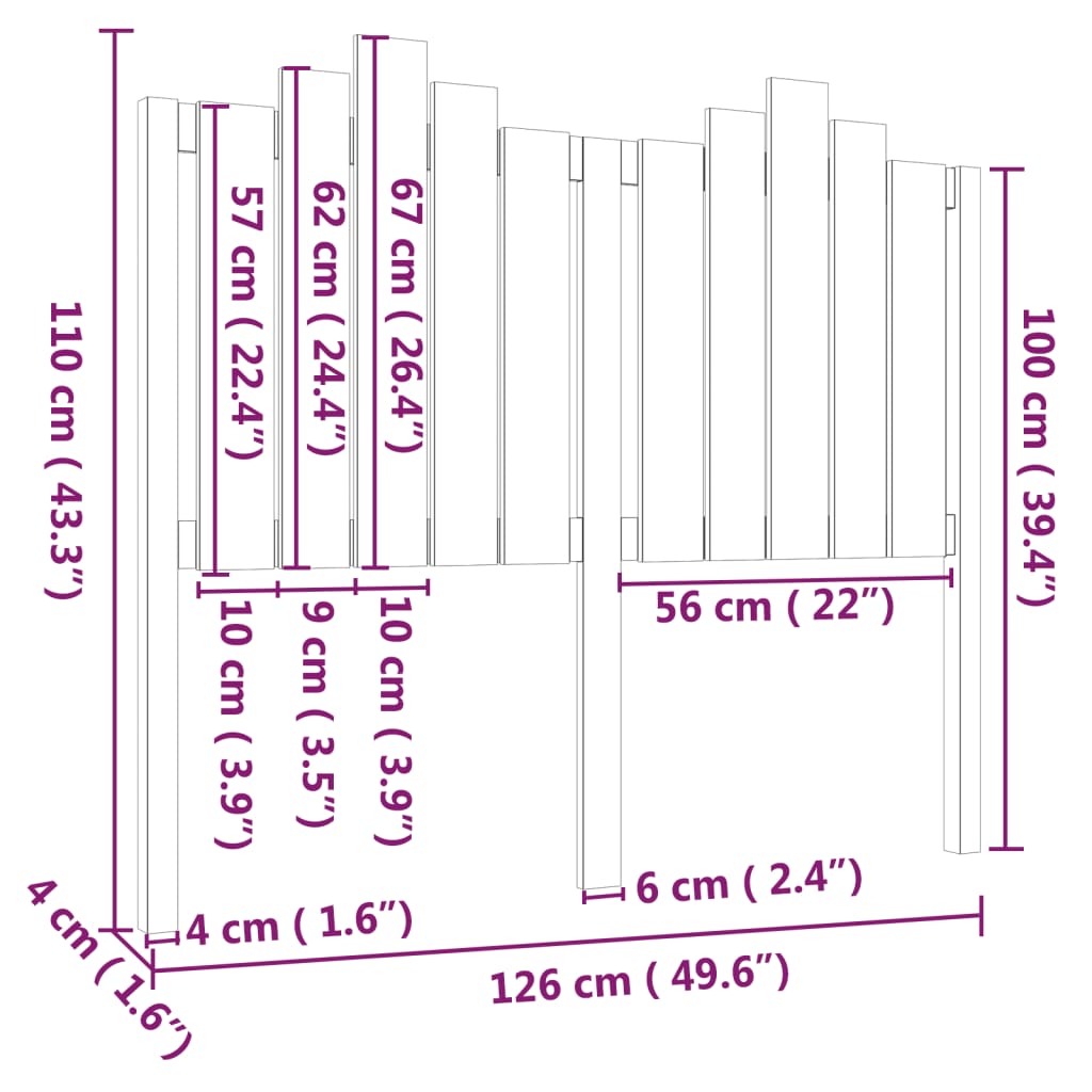 vidaXL Горна табла за легло, сива, 126x4x110 см, бор масив