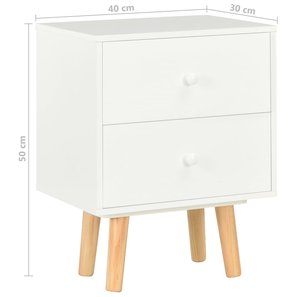 vidaXL Нощни шкафчета, 2 бр, бели, 40x30x50 см, бор масив