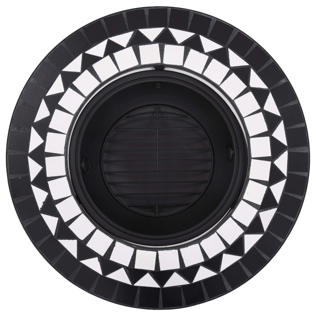 vidaXL Мозаечна маса с огнище, черно и бяло, 68 см, керамика