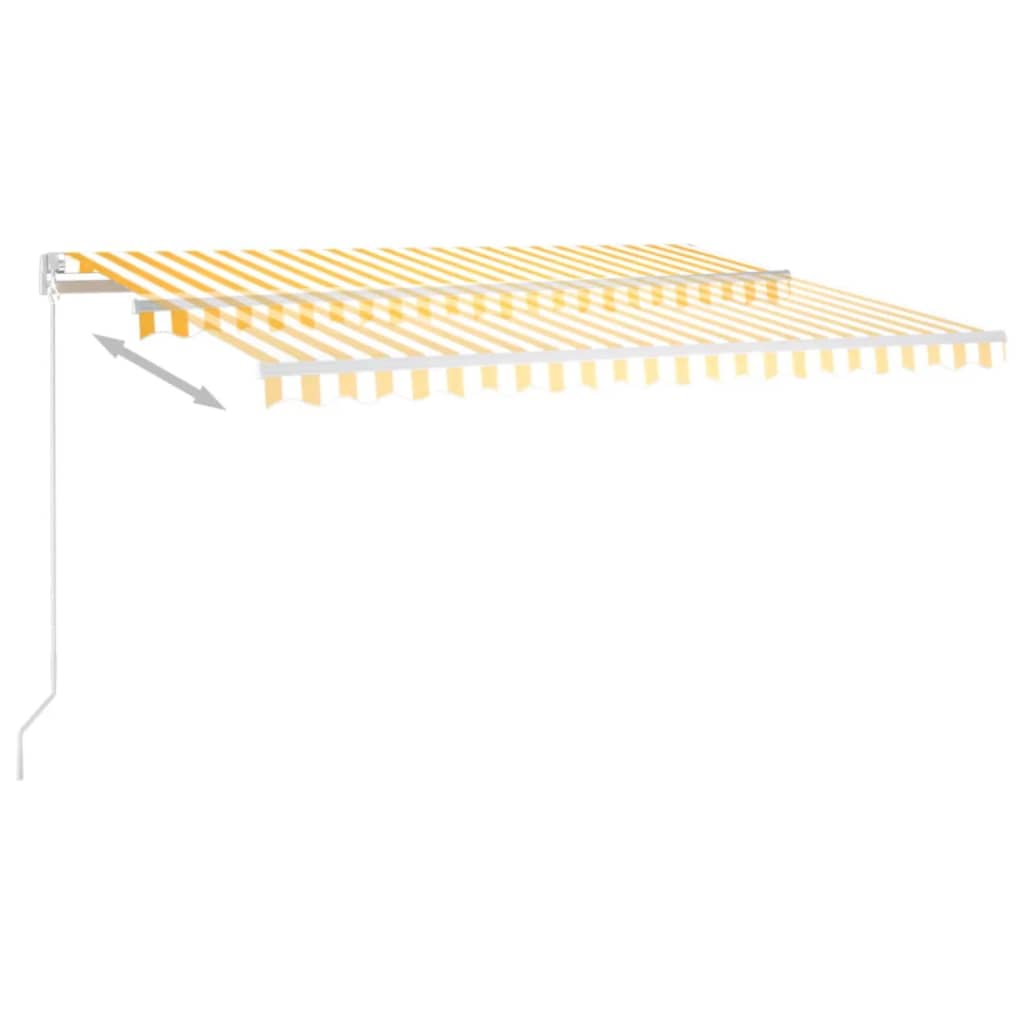 vidaXL Ръчно прибиращ се сенник с LED, 400x350 см, жълто и бяло