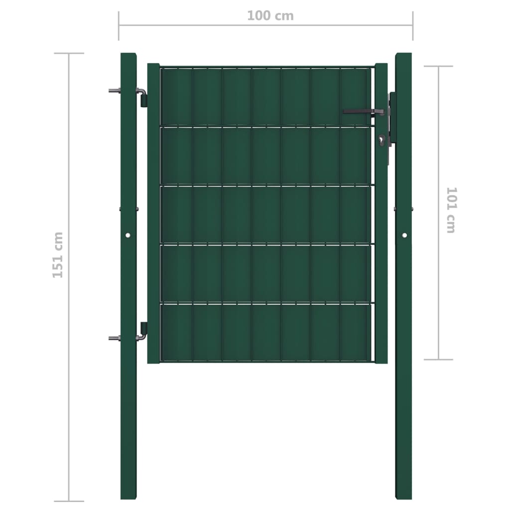 vidaXL Порта за ограда, PVC и стомана, 100x101 см, зелена