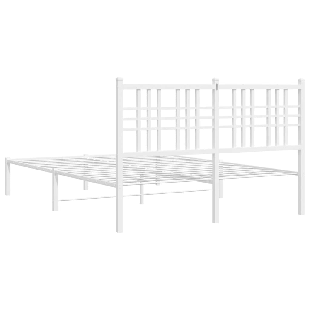vidaXL Метална рамка за легло с горна табла, бяла, 135x190 см