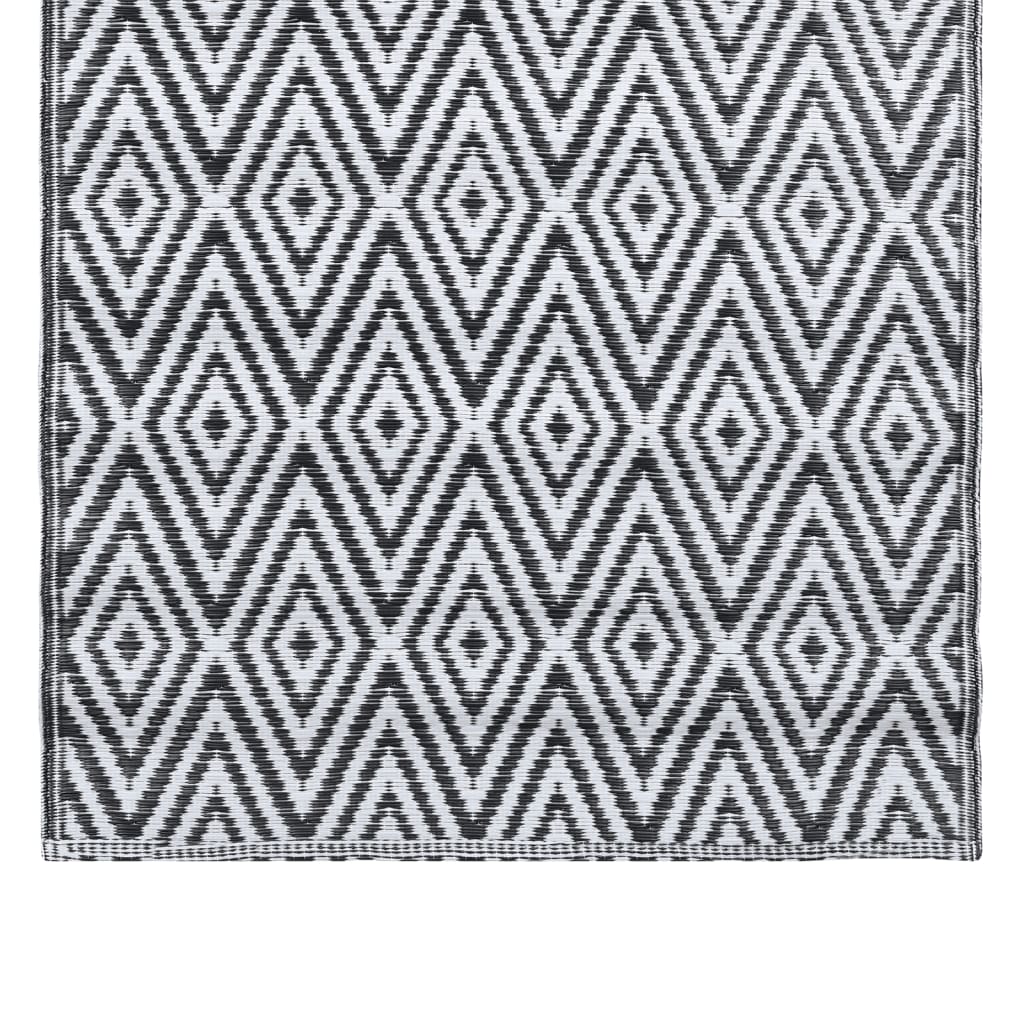 vidaXL Килим за открито, бяло и черно, 190x290 см, PP