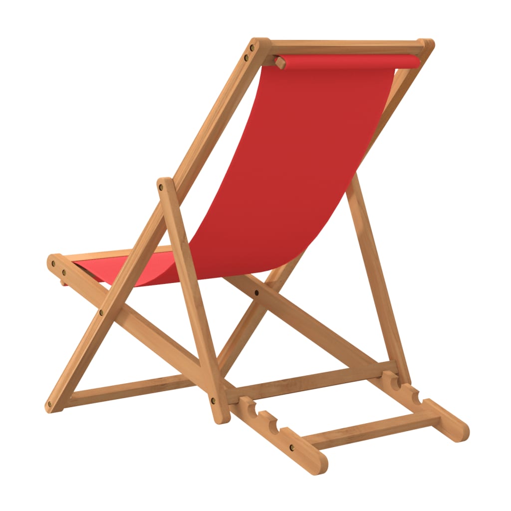 vidaXL Сгъваем плажен стол, тиково дърво масив, червен