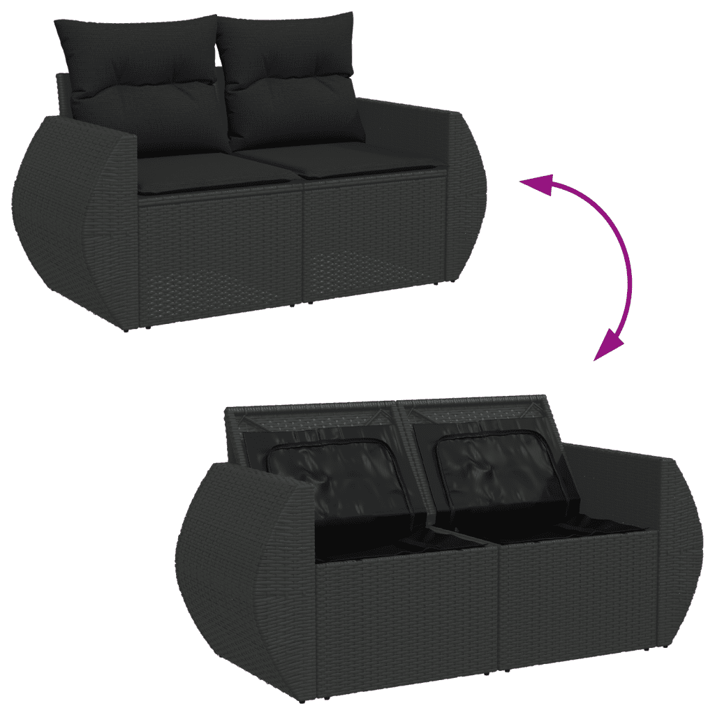 vidaXL Градински комплект с възглавници, 5 части, черен полиратан