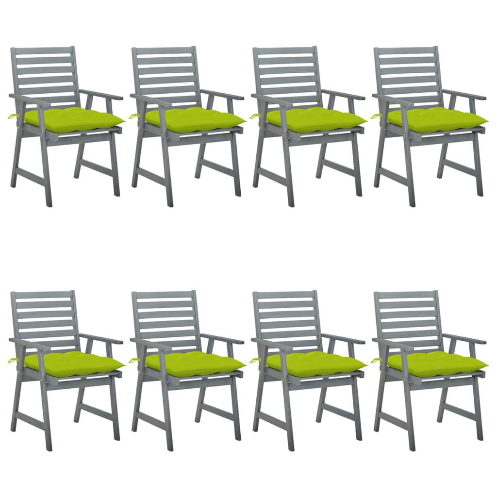 vidaXL Градински трапезни столове с възглавници, 8 бр, акация масив