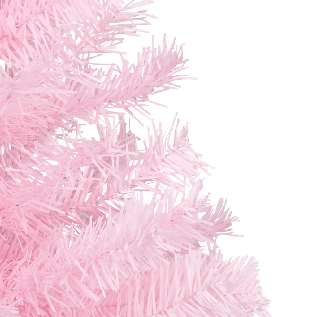 vidaXL Изкуствена осветена коледна елха с топки розова 240 см PVC