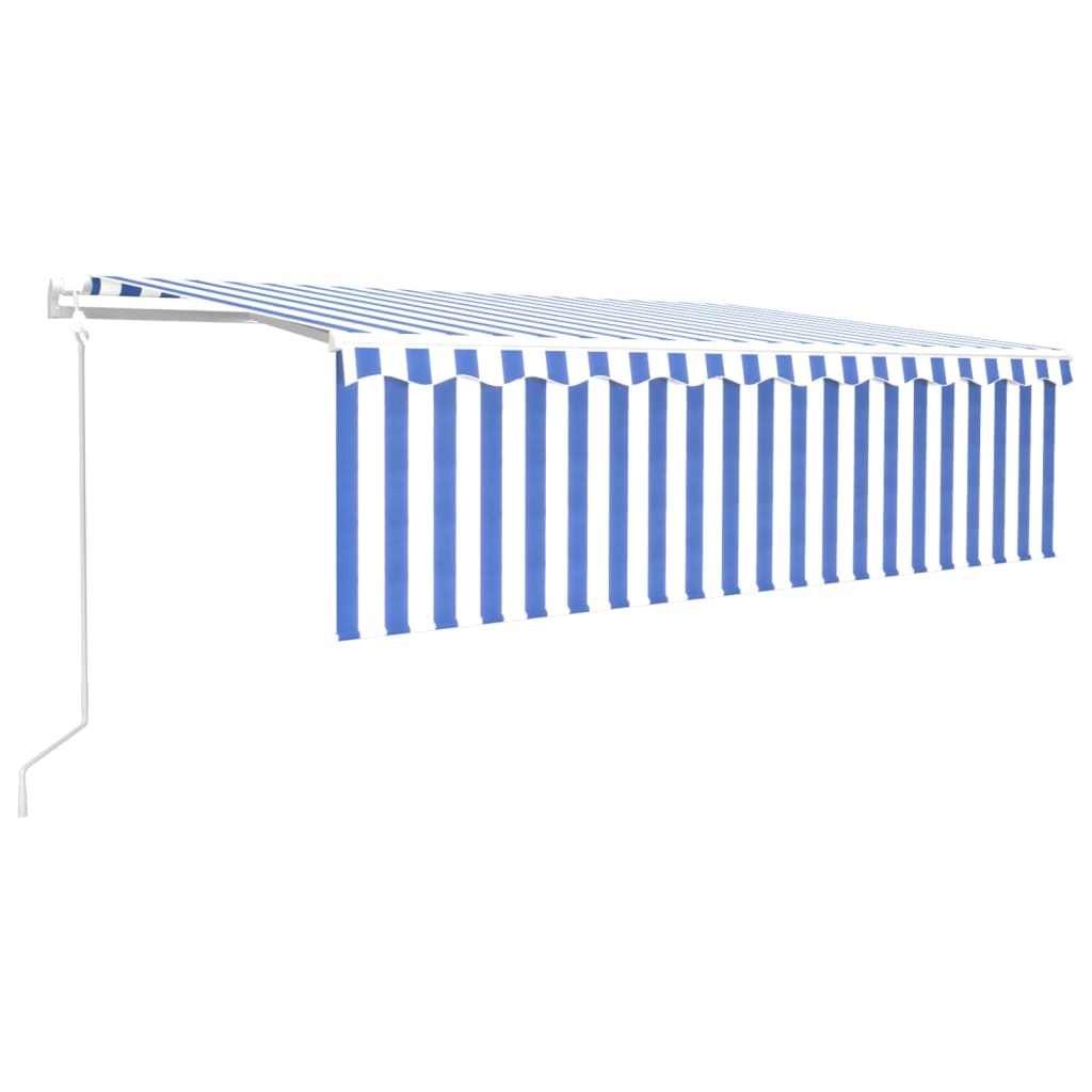 vidaXL Автоматично прибиращ се сенник с щора, 5x3 м, синьо и бяло