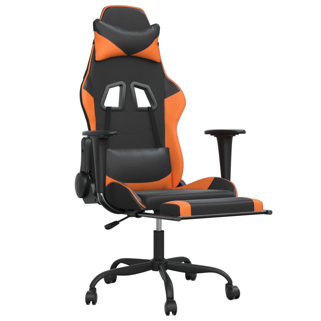 vidaXL Масажен гейминг стол с подложка, черно/оранжев, изкуствена кожа