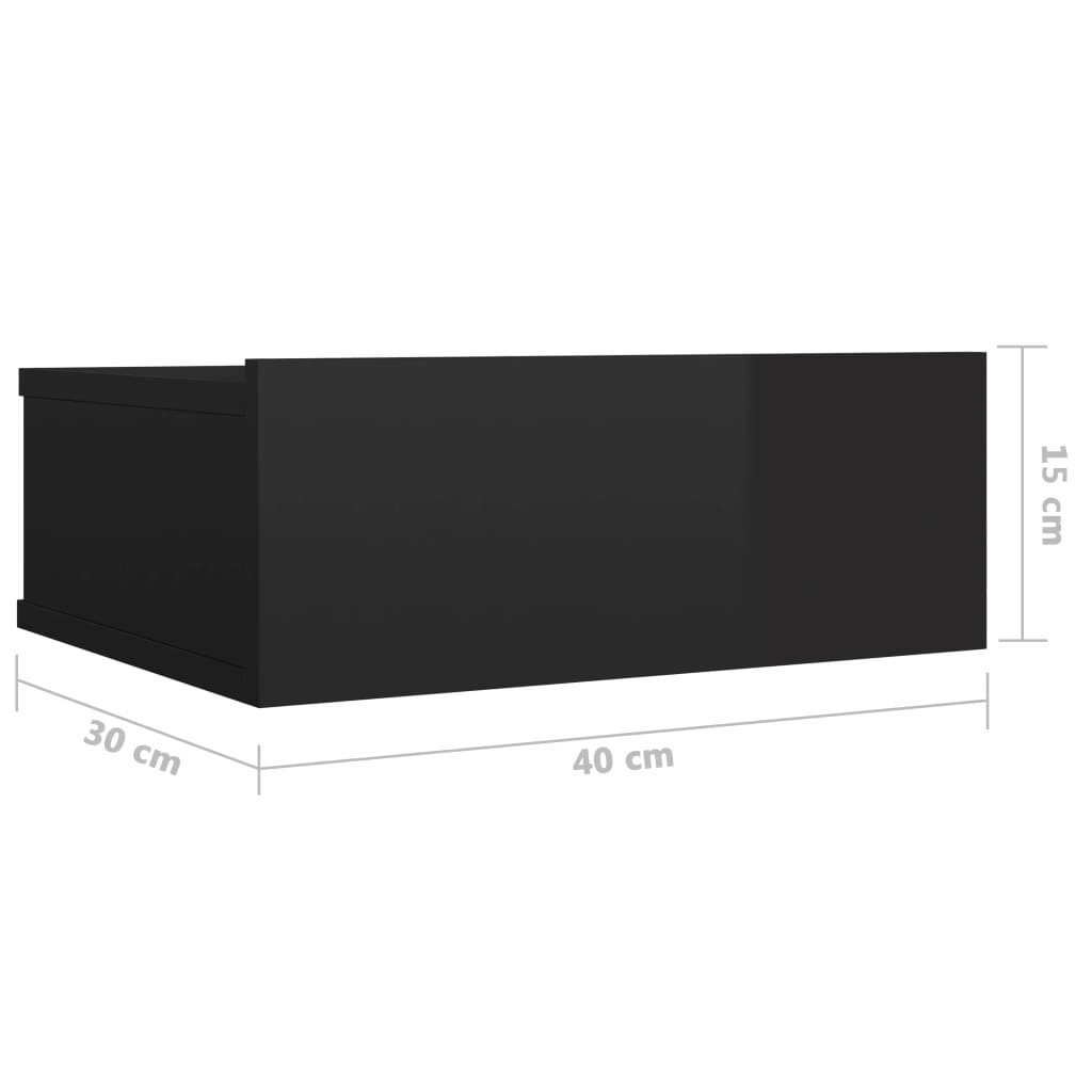 vidaXL Нощни шкафчета за стена 2 бр черен силен гланц 40x30x15 см ПДЧ