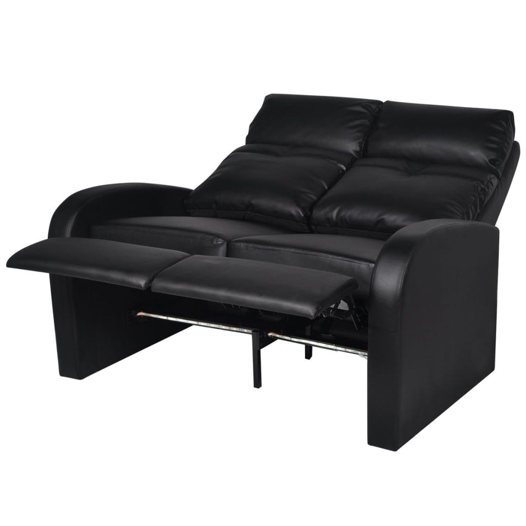 vidaXL LED диван реклайнер, 2-местен, изкуствена кожа, черен