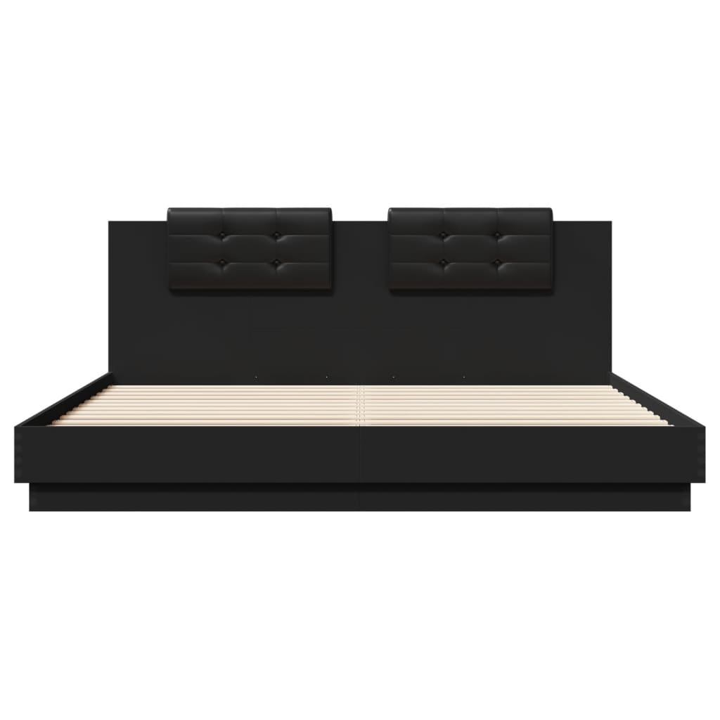 vidaXL Рамка за легло с табла и LED осветление, черна, 180x200 см