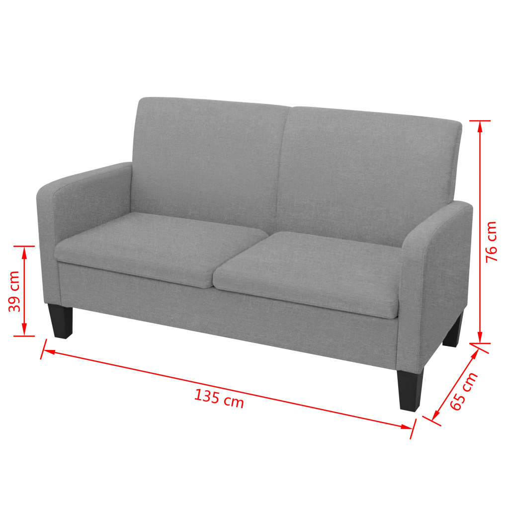 vidaXL Двуместен диван, 135х65х76 см, светлосив