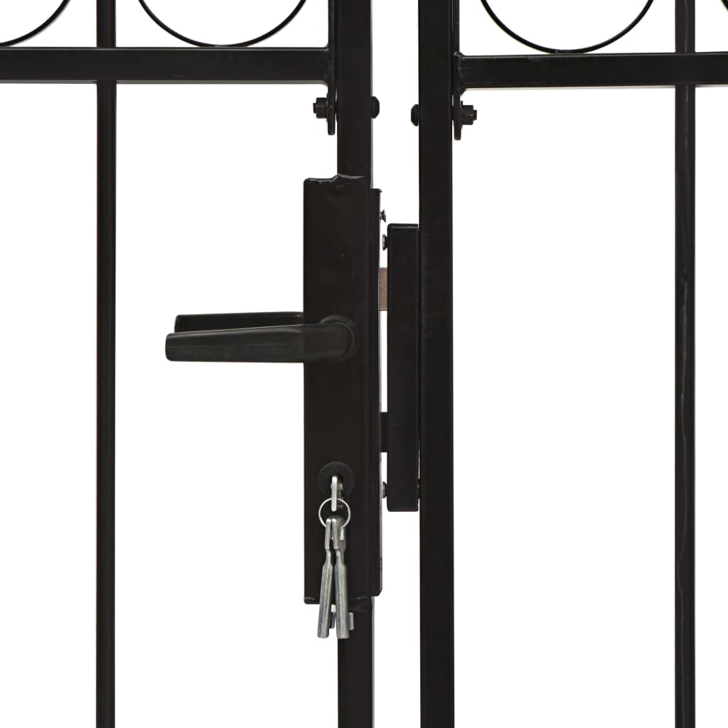 vidaXL Оградна порта с две врати арковидна стомана 300x125 см черна