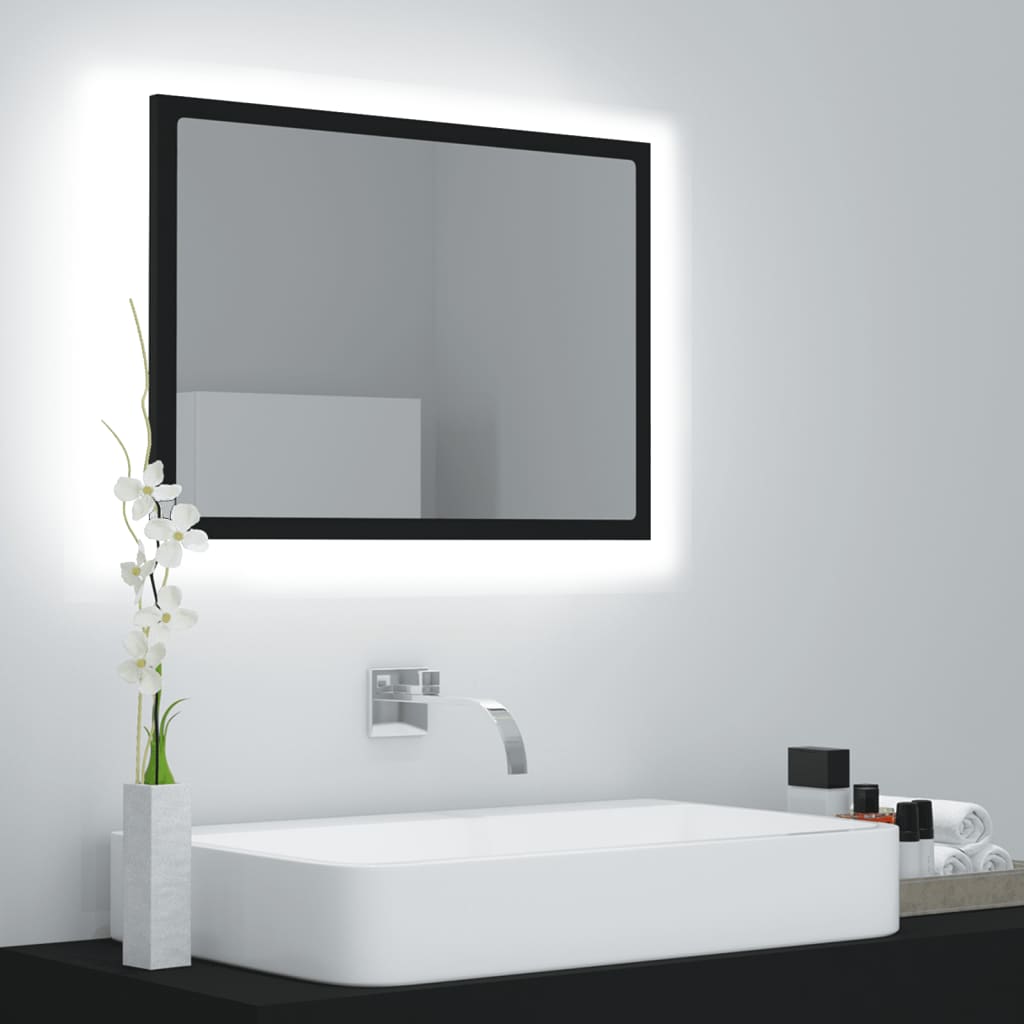 vidaXL LED огледало за баня, черно, 60x8,5x37 см, акрил