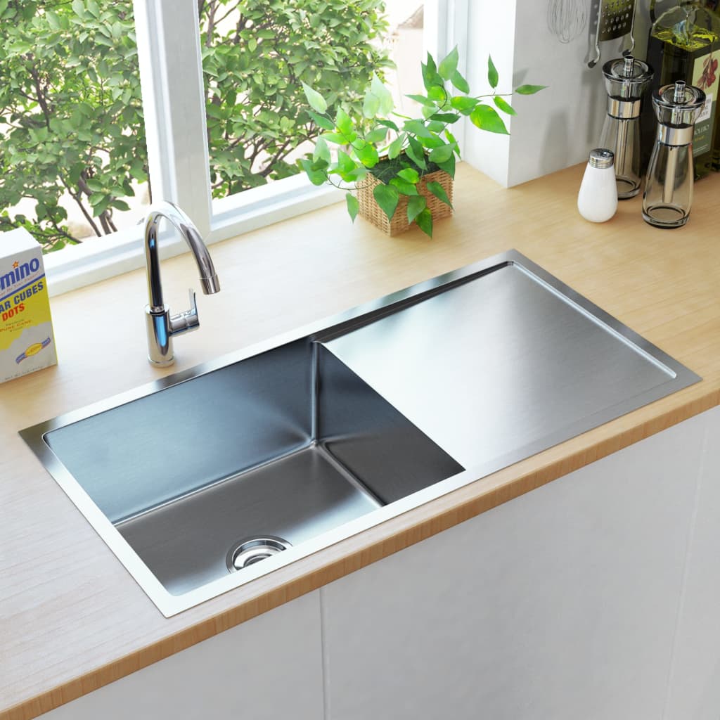 vidaXL Ръчно изработена кухненска мивка, неръждаема стомана