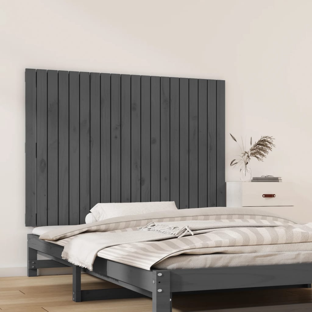 vidaXL Стенна табла за спалня, сива, 127,5x3x90 см, борово дърво масив