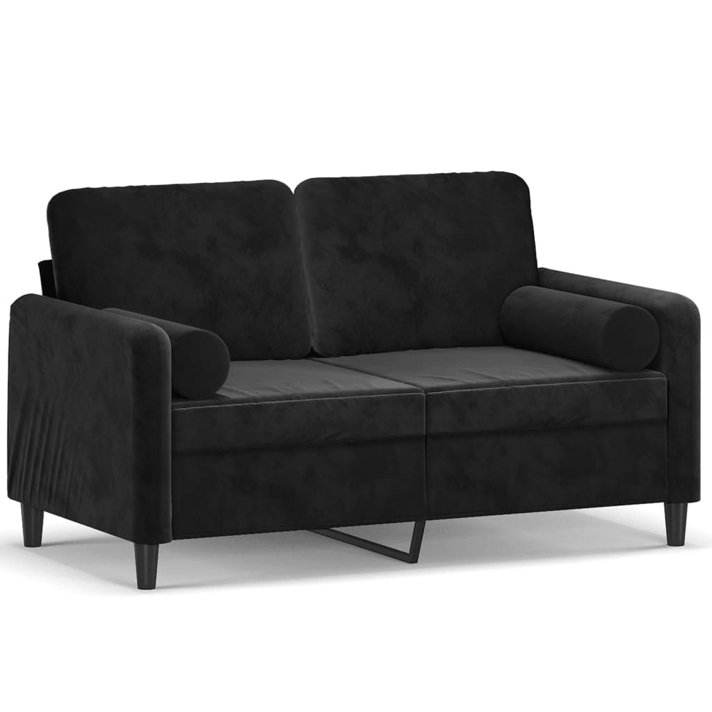 vidaXL 2-местен диван с декоративни възглавници черен 120 см кадифе