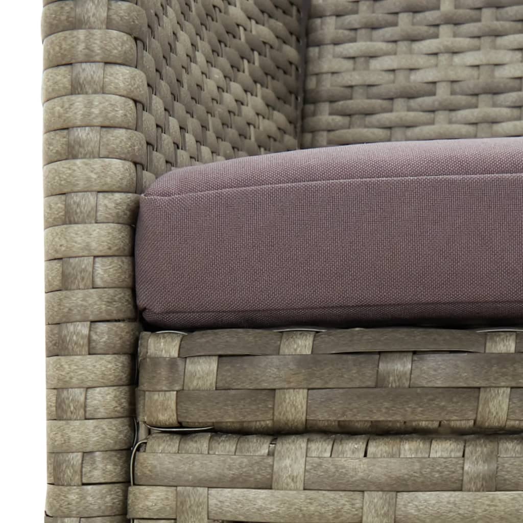 vidaXL 3-местен градински диван с възглавница, сив, полиратан