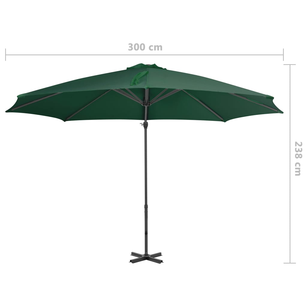 vidaXL Градински чадър чупещо рамо с алуминиев прът 300 см зелен
