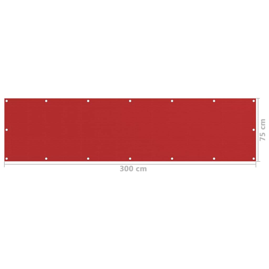 vidaXL Балконски параван, червен, 75x300 см, HDPE